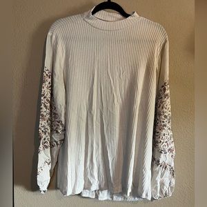 Maurices White Blouse with Floral Sleeve Detail
